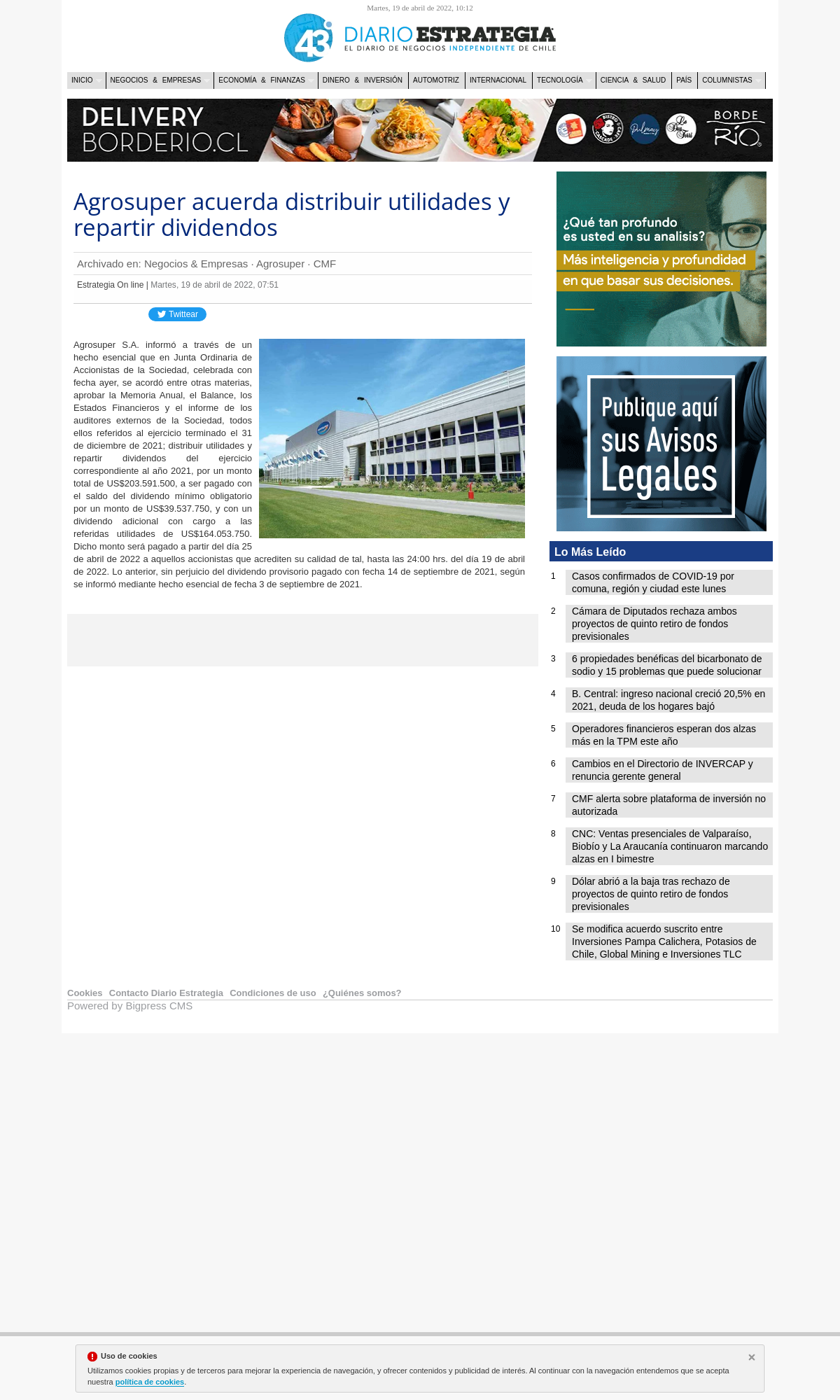 ​Agrosuper acuerda distribuir utilidades y repartir dividendos