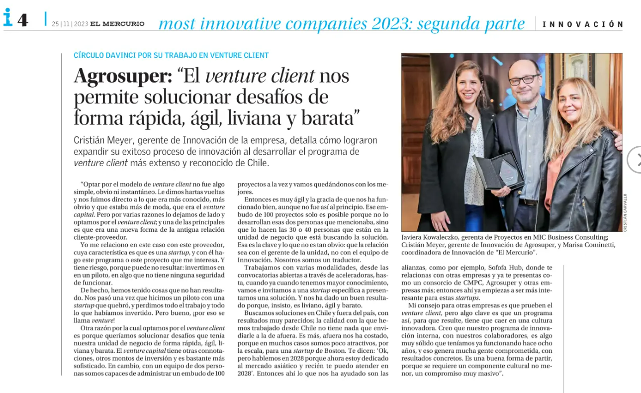 (Español) El venture client nos permite solucionar desafíos de forma rápida, ágil y barata