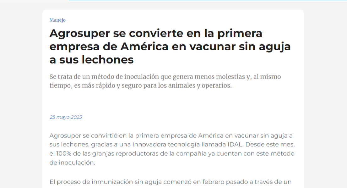 (Español) Agrosuper se convierte en la primera empresa de América en vacunar sin aguja a sus lechones